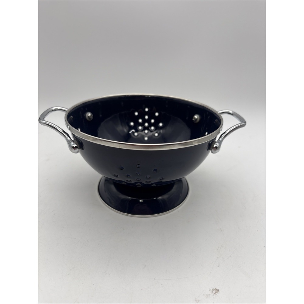 Cobalt Blue Enamel Colander Strainer With Handles Vintage Small 6 3/8"D 3 3/4"T